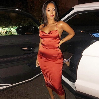Satin Backless Bandage Dress