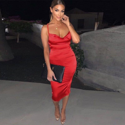 Satin Backless Bandage Dress