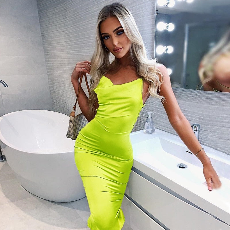 Satin Backless Bandage Dress