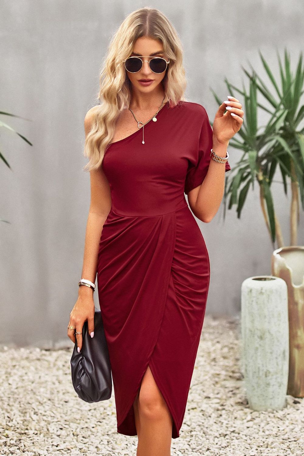 Ruched One-Shoulder Tulip Dress