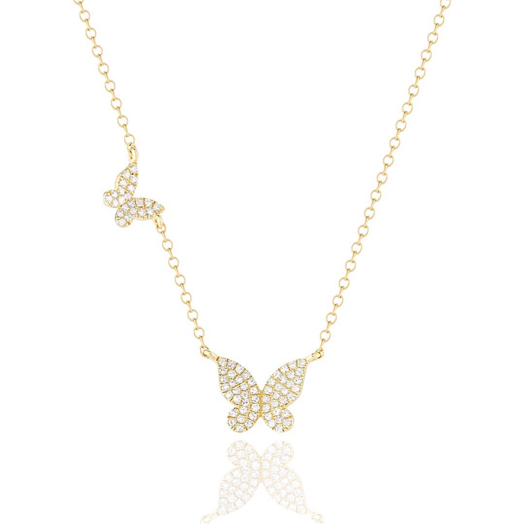 Two CZ Pave Butterfly Necklace