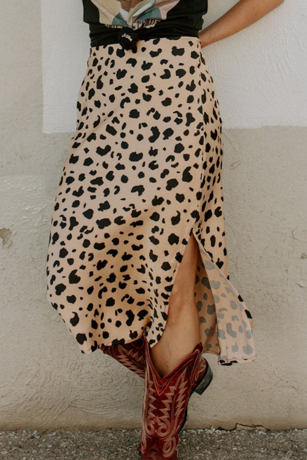 Slit Printed Midi Skirt