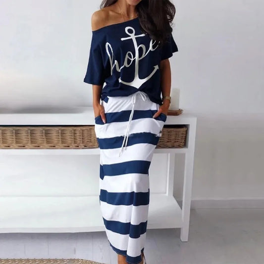 Striped Off Shoulder Maxi Dress