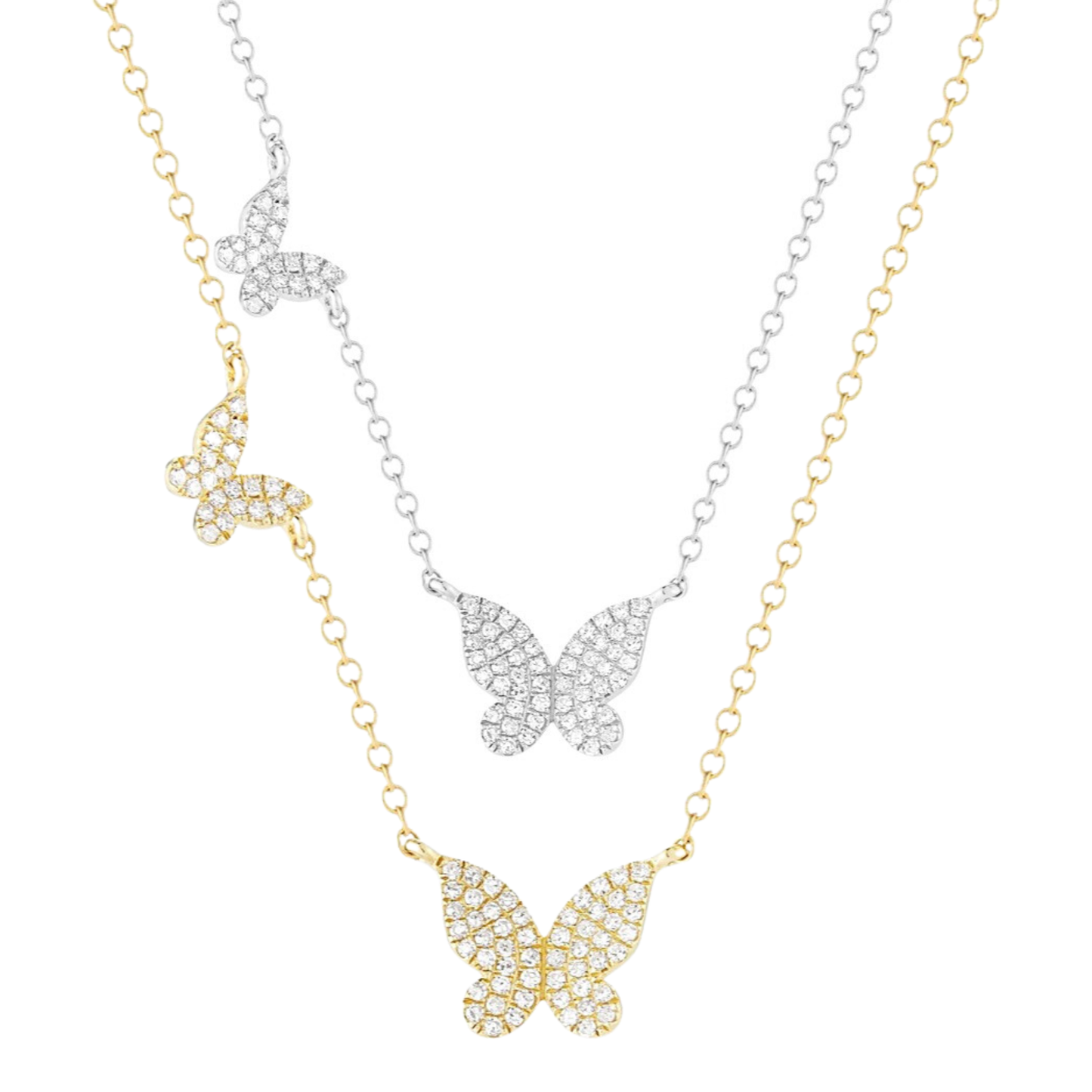 Two CZ Pave Butterfly Necklace