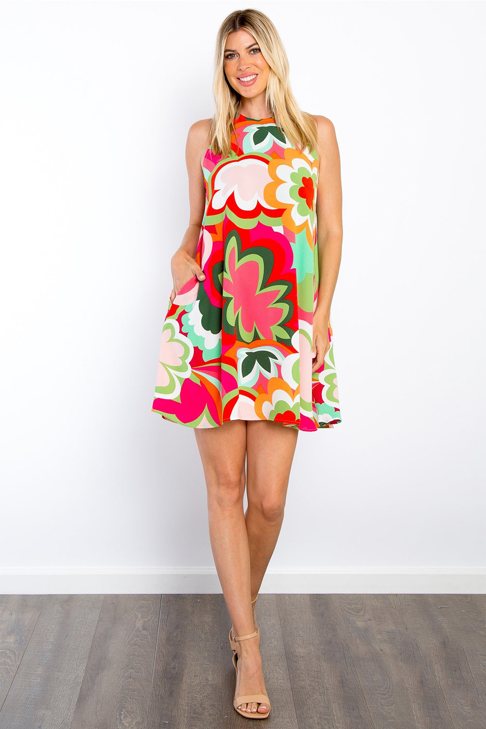 Floral Sleeveless Mini Dress with Pockets