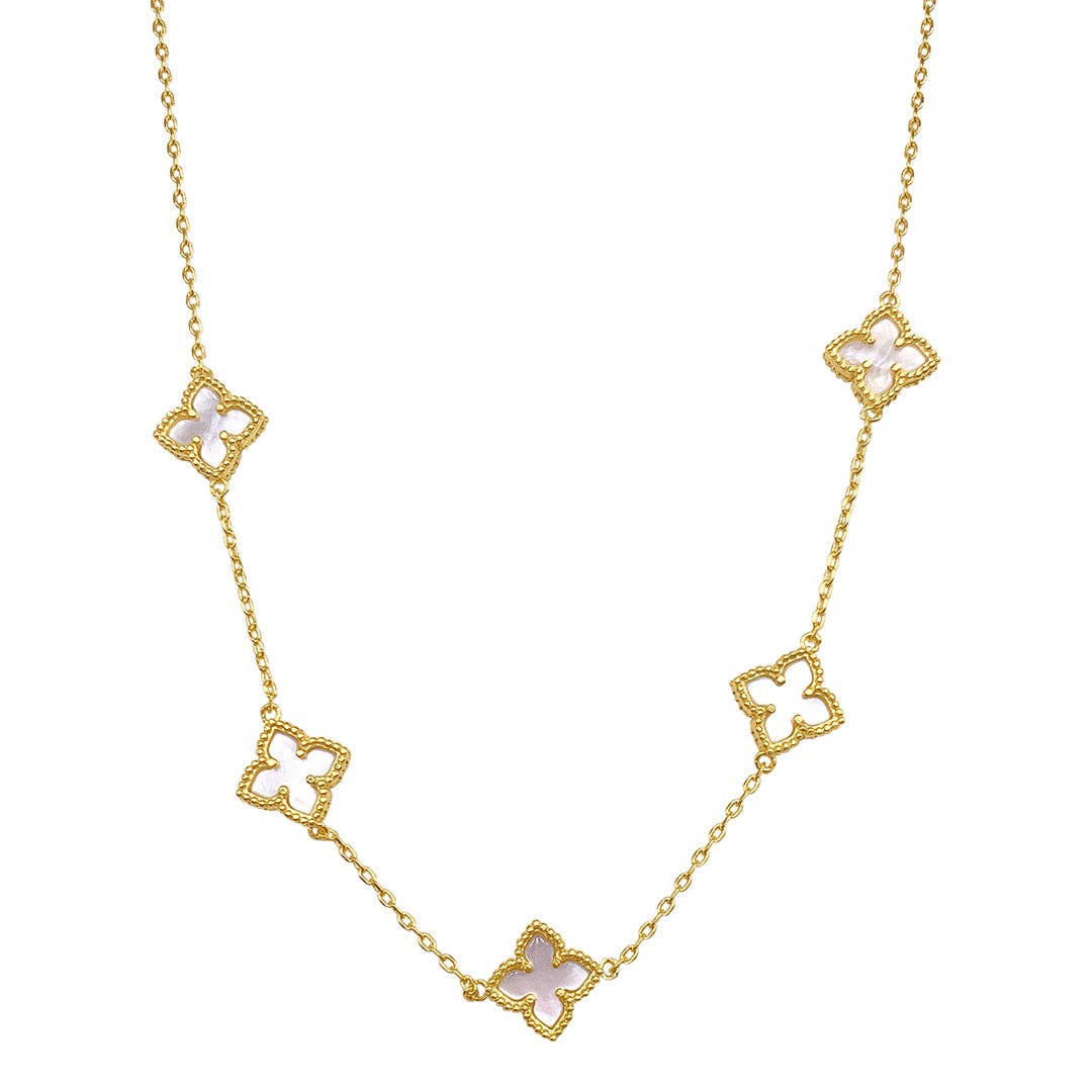 White Mother of Pearl Floral Necklace gold