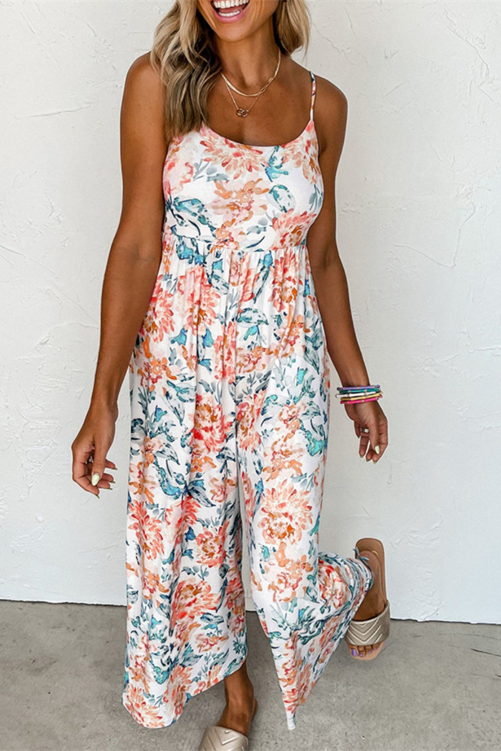 Printed Scoop Neck Wide Leg Jumpsuit