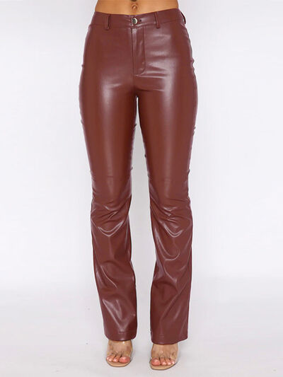 Leather High Waist Straight Pants