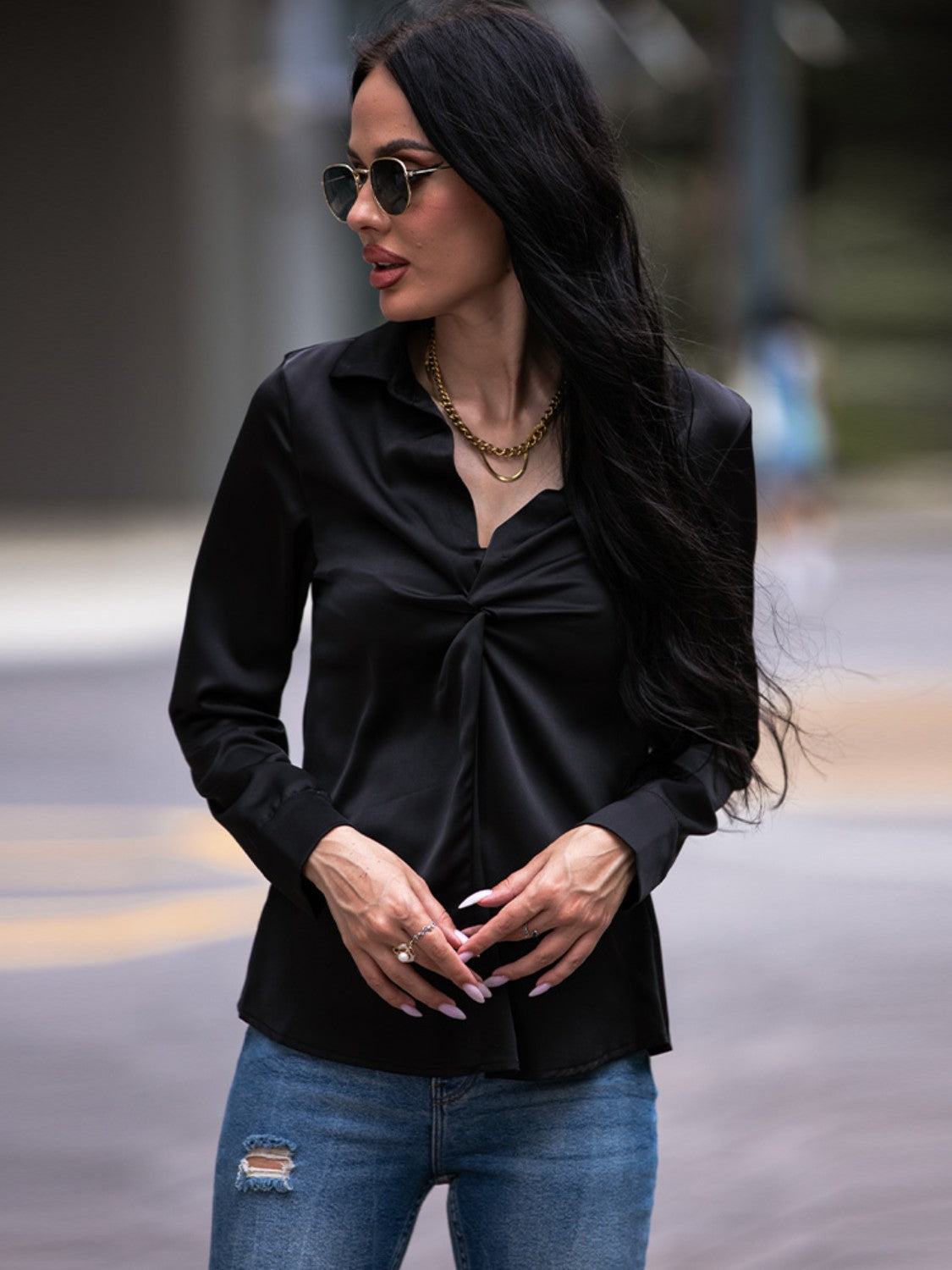 Twist Front Collared Blouse