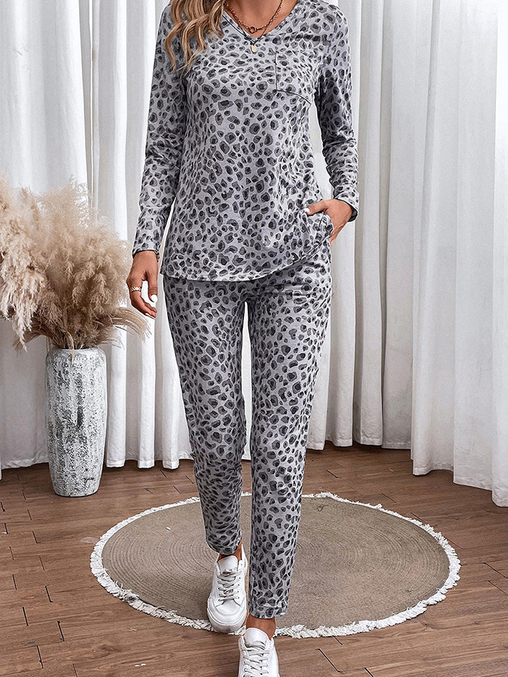 Leopard Print Long Sleeve Pajamas
