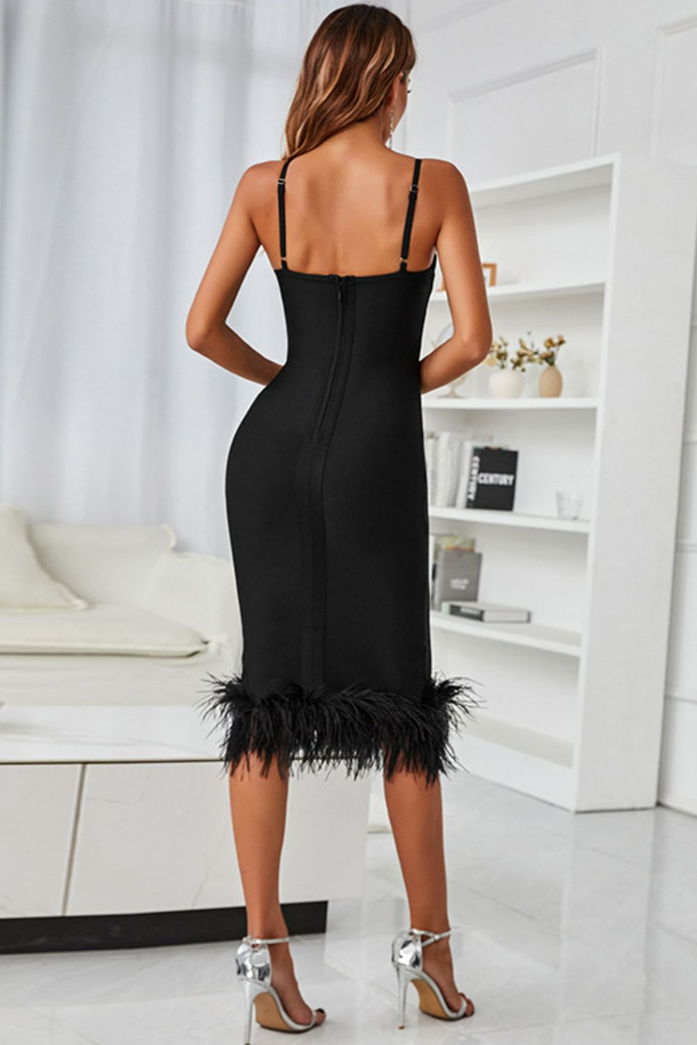 Strappy Feather Bodycon Dress