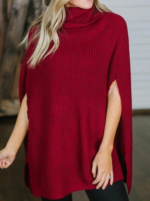 Turtleneck Slit Sweater