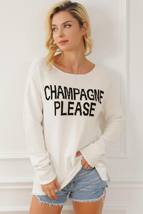 Champagne Please Long Sleeve Slit Sweater